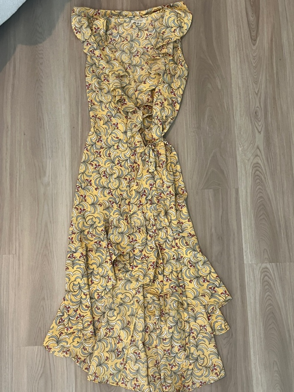 Max Studio Yellow One-Shoulder Floral Ruffle Dress